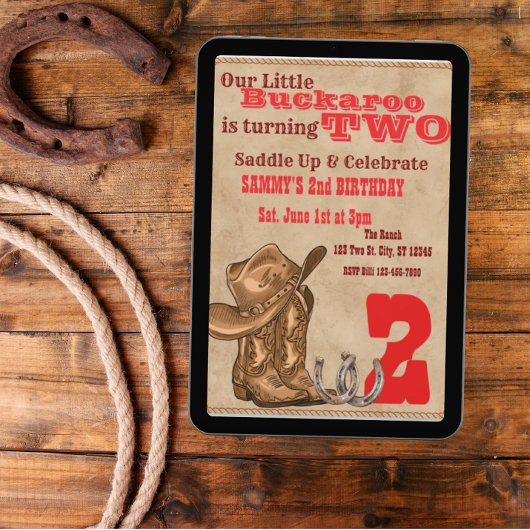 Invitation Petit Buckaroo Deux, Anniversaire Western 2 ans