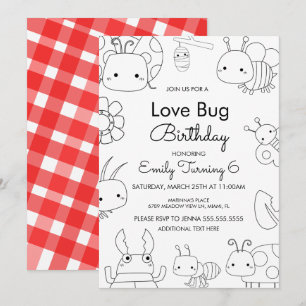 Invitation Petit Bug d'Amour Anniversaire Couleur