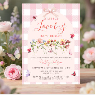 Invitation Petit Bug En Route Fête Bébé Fleur Sauvage Rose