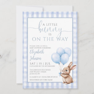 Invitation Petit Bunny Baby shower bleu photo QR Code