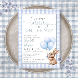 Invitation Petit Bunny Blue Balloons Baby shower garçon