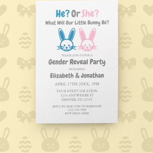 Invitation Petit Bunny Gender Reveal
