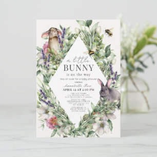 Invitation Petit Bunny Green Baby shower Rhombus