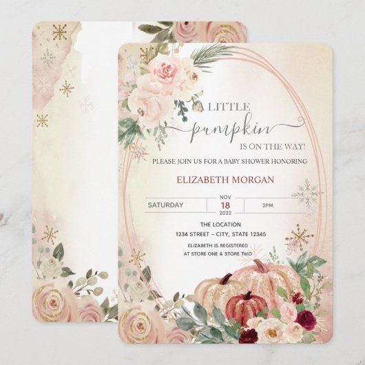 Invitation Petit cadre de citrouille fleurs boho Baby Shower (Devant / Derrière)
