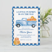 Invitation Petit camion bleu Citrouille Baby shower d'automne (Debout devant)