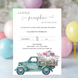 Invitation Petit camion de citrouille, Baby Shower à pois