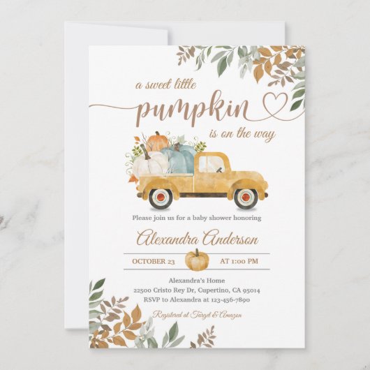 Invitation Petit camion jaune citrouille automne Boho (Devant)