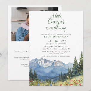 Invitation Petit Camper Mountain Baby shower photo Code QR