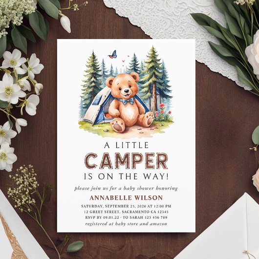 Invitation Petit Camper Teddy Bear Aquarelle Bois