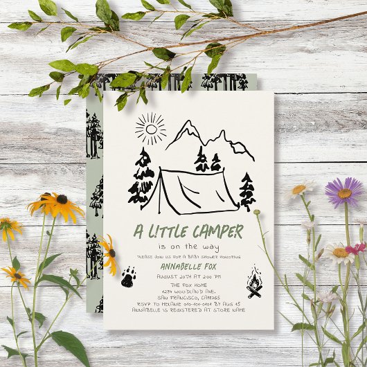 Invitation Petit Camper Tent Boy Baby shower à main