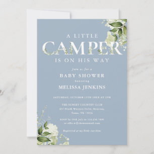 Invitation Petit campeur bleu poussiéreux verdure Baby Shower
