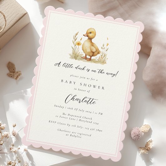 Invitation Petit Canard Rasé Bébé Rose Baby shower fille