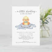 Invitation Petit Canard Sur Le Chemin Baby shower Bleu (Debout devant)