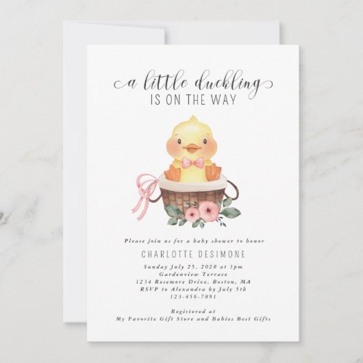 Invitation Petit Canard Sur Le Chemin Bébé Fille Douche (Devant)