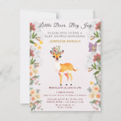 Invitation Petit cerf, Big Joy Fleur rose thème Baby shower (Devant)