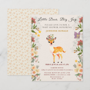 Invitation Petit cerf, Big Joy Fleur rose thème Baby shower