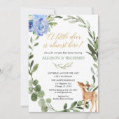 Invitation Petit cerf bleu or bébé garçon couple douche (Devant)