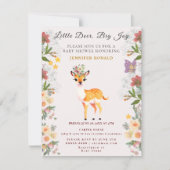 Invitation Petit Cerf, Grande Joie Fleurs Roses et Papillon (Devant)