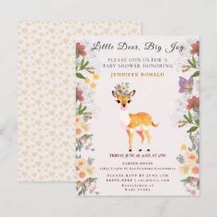 Invitation Petit Cerf, Grande Joie Fleurs Roses et Papillon