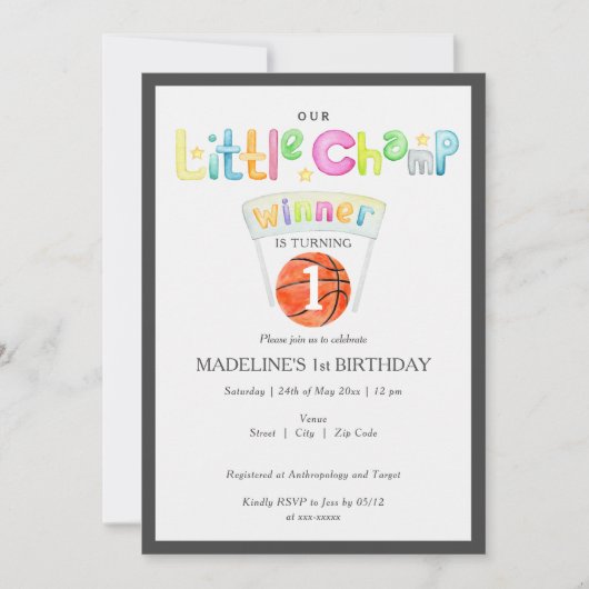 Invitation Petit Champion De Basket-Ball N'Importe Quel Âge A (Devant)