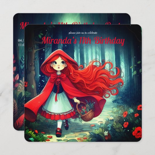 Invitation Petit chaperon rouge Forêt sombre Anniversaire (Devant / Derrière)