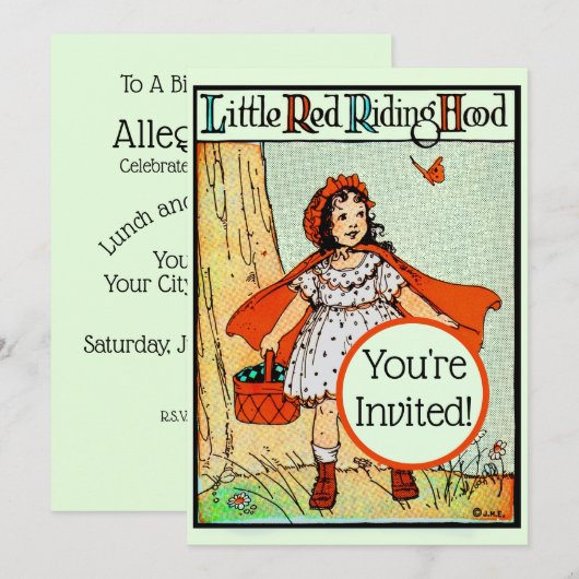 Invitation Petit Chaperon Rouge Vintage Mignon (Devant / Derrière)