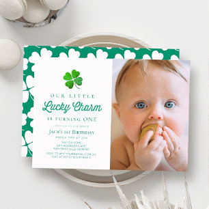 Invitation Petit Charme Chanceux Trèfle Photo 1er Anniversair