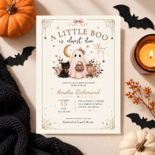 Invitation Petit Chat Boo Presque Dû Baby Shower Mignon Rose
