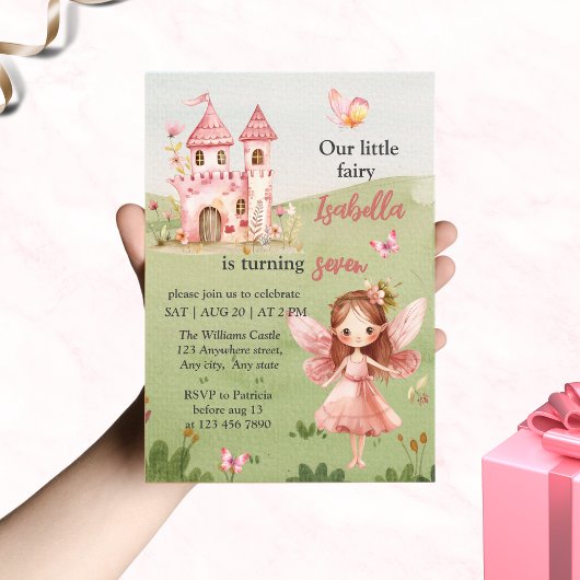 Invitation Petit Château Papillon Rose Fée Tout Âge