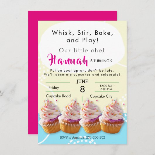 Invitation Petit Chef Cupcake Baking Anniversaire (Devant / Derrière)