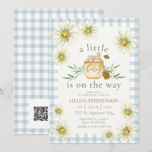 Invitation Petit Chéri En Route Fête Bébé QR Code Bleu 