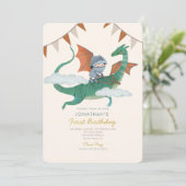 Invitation Petit chevalier avec Dragon Premier anniversaire (Debout devant)
