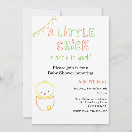 Invitation Petit Chick Sur Le Point De Hatch Baby shower Invi (Devant)