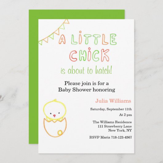 Invitation Petit Chick Sur Le Point De Hatch Baby shower Invi (Devant / Derrière)