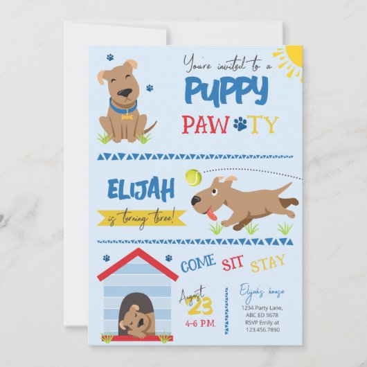 Invitation Petit Chiot Anniversaire Pawty (Devant)
