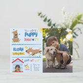 Invitation Petit Chiot Anniversaire Pawty Photo (Debout devant)