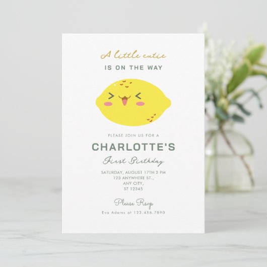 Invitation Petit Citron Citrus Cutie Premier anniversaire (Debout devant)