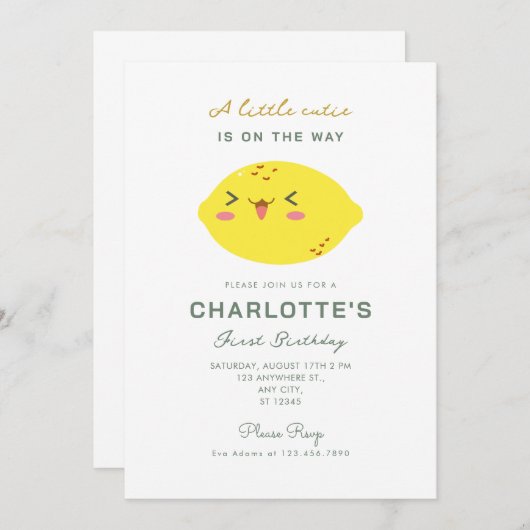 Invitation Petit Citron Citrus Cutie Premier anniversaire (Devant / Derrière)