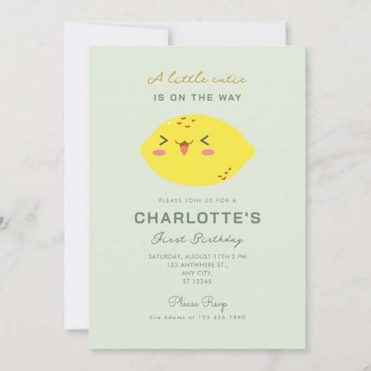 Invitation Petit Citron Citrus Cutie Premier anniversaire (Devant)