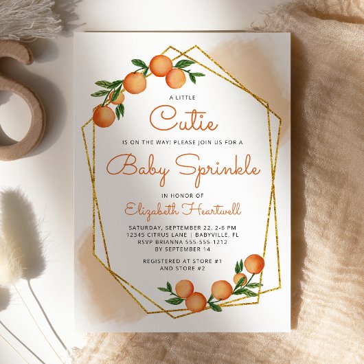 Invitation Petit Citron Mignon Bébé Sprinkle Orange