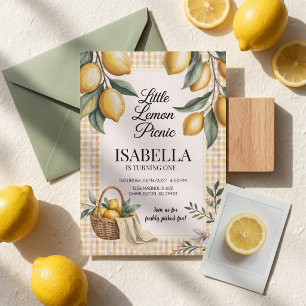 Invitation Petit Citron Pique-nique Gingham Fête d'anniversai