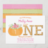 Invitation Petit Citrouille 1er anniversaire fille automne fl (Devant / Derrière)