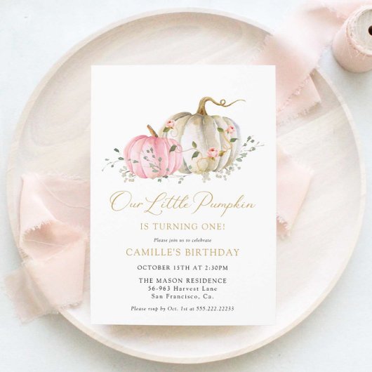 Invitation Petit Citrouille 1er anniversaire Pink Floral Invi
