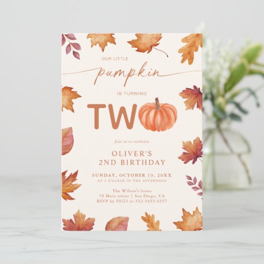 Invitation Petit Citrouille 2e anniversaire automne (Debout devant)
