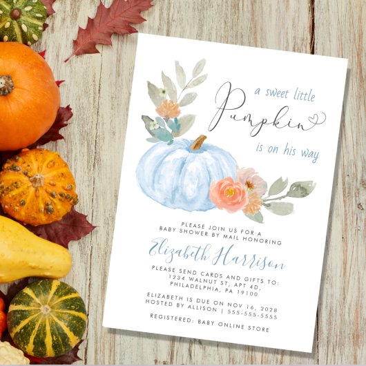 Invitation Petit Citrouille Aquarelle Baby shower garçon par 