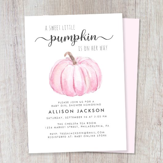 Invitation Petit Citrouille Aquarelle Bébé Fille Douche