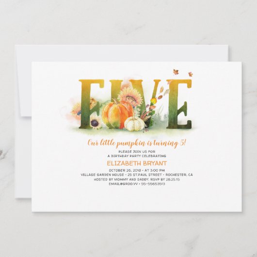 Invitation Petit Citrouille Automne 5e anniversaire Invitatio (Devant)