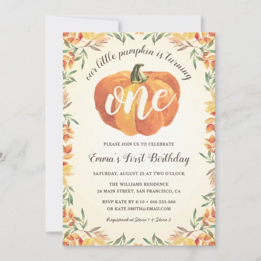 Invitation Petit Citrouille Automne Automne Première fête d'a (Devant)