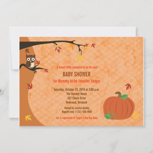 Invitation Petit Citrouille Automne Baby shower d'automne Inv (Devant)
