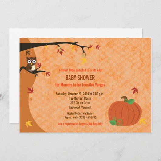 Invitation Petit Citrouille Automne Baby shower d'automne Inv (Devant / Derrière)